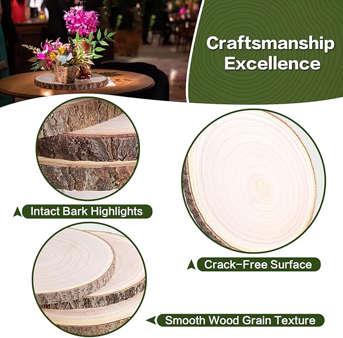 8Pcs 10-12 Inches Wood Slices Large Wood Rounds Centerpieces for Tables Rustic Round Wooden Discs