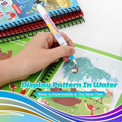 8 Pack Reusable Water Coloring Books for Toddlers, Paint with Water Books,Mess-Free Coloring Book, Portable Educational Doodle Drawing Toy, Improving Children's Imagination, Color Perception
