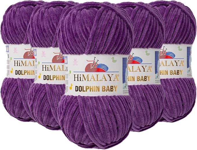 5 Skein/Pack Himalaya Dolphin Baby Chenille Yarn, Each Ball 100 gr (3.5 oz), 120 m (132 Yards), 100% Polyester, Super Bulky Baby Blanket Velvet Amigurumi Yarn, 80340 - Soft Purple
