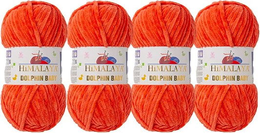 4 Skein/Pack Himalaya Dolphin Baby Chenille Yarn, Each Ball 100 gr (3.5 oz), 120 m (132 Yards), 100% Polyester, Super Bulky Baby Blanket Velvet Amigurumi Yarn, 80312 - Coral Rose