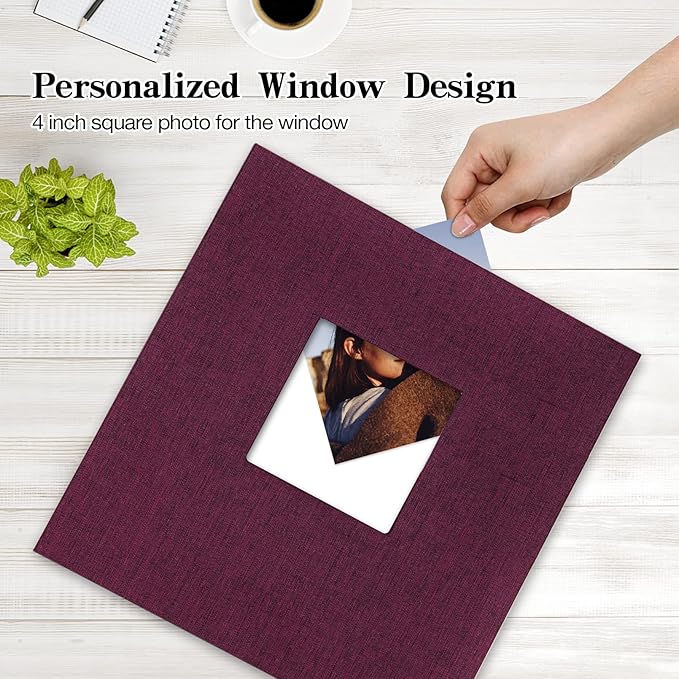 potricher Large Photo Album Self Adhesive 3x5 4x6 5x7 8x10 Pictures Linen Cover 40 Blank Pages Magnetic DIY Scrapbook Album with A Metallic Pen (Purple, 11x10.6 inch 40 Pages)