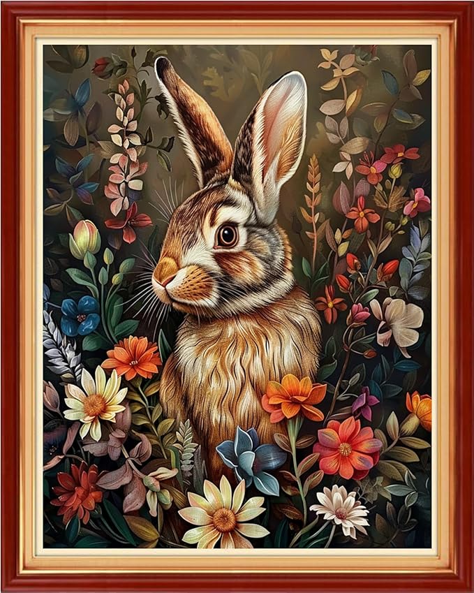 Foxhool Stamped Cross Stitch Kits,11CT Printed Cross Stitch Pattern Full Embroidery Kits for Beginner Needlepoint Kits-Flower Rabbit 16x20 inchs