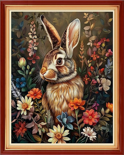 Foxhool Stamped Cross Stitch Kits,11CT Printed Cross Stitch Pattern Full Embroidery Kits for Beginner Needlepoint Kits-Flower Rabbit 16x20 inchs