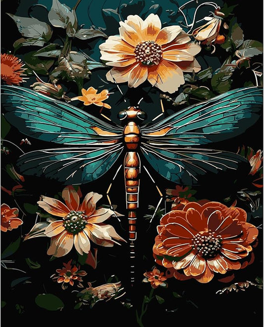 Dragonfly Paint By Numbers Kit For Adults Beginner Cabin Adult Paint By Number Kits On Canvas Dragonfly Flower Oil Painting Kit For Beginners Adults For Gift Home Wall Decor 16x20 Inch（Without Frame）