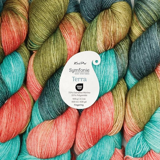 KnitPro Symfonie Hand Dyed Yarn | Extra Fine Merino Wool & Polyamide Blend for Knitting & Crocheting, Fingering Weight, Oeko-TEX Certified 400m, 100g Skein | Terra Variegated Spring Blush