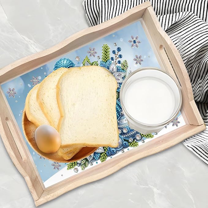 DIY Diamond Art Painting Wooden Tray Kit With Handle, Food Tray for Breakfast, Bar Dinner Table Decoration, Diamond Dots Gem Painting Art Set for Beginners-Snowman1