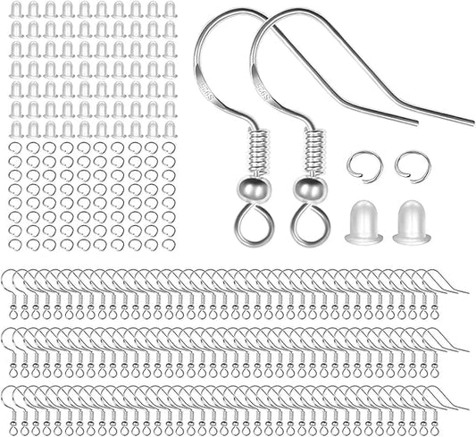 925 Sterling Silver Earring Hooks, 750PCS Earring Hooks Kit 250PCS/125Pairs Hypoallergenic Earring Hooks with 250PCS Silver Open Jump Rings and 250PCS Rubber Earring Backsfor Jewelry Making