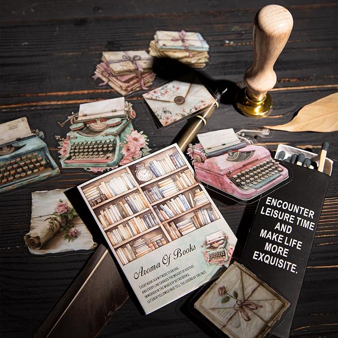 AuriicLeaf Vintage Book PET Sticker Set, 120PCS Retro Ephemera for Scrapbooking, Journaling, Crafting, DIY Projects, and Art Supplies