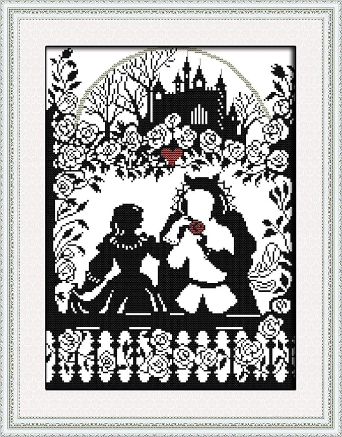 Stamped Cross-Stitch Needlepoint Kits Pre-Printed Patterns for Beginners Adults, Embroidery Cross-Stitching Kit Wall Art Cross Stitch- Fairy Tale Prince and Princess Kits