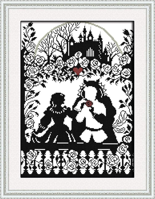 Stamped Cross-Stitch Needlepoint Kits Pre-Printed Patterns for Beginners Adults, Embroidery Cross-Stitching Kit Wall Art Cross Stitch- Fairy Tale Prince and Princess Kits