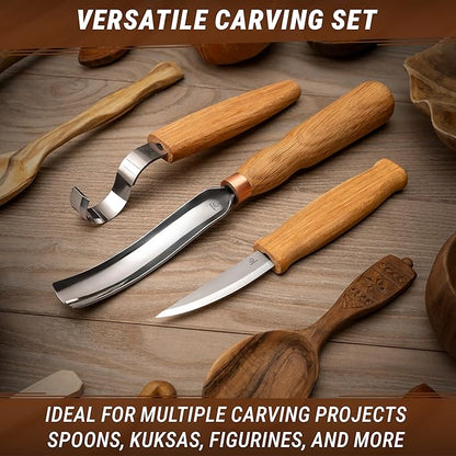 BeaverCraft Wood Carving Knives Kit Spoon Carving Tools S14 - Spoon Hook Knife Wood Carving Chisels Set Bowl Gouge - Whittling Knives Whittling Kit for Beginners - Hobby Knife Set