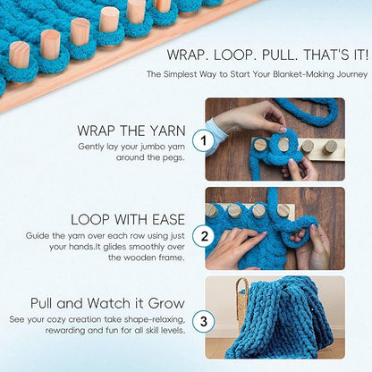 LITURTOO 48" Chunky Blanket Loom - Loom for DIY Throw Blankets, Adjustable Size Hand Knitting Yarn Chunky,No Needles Required,Beginner Friendly Yarn Craft (48")