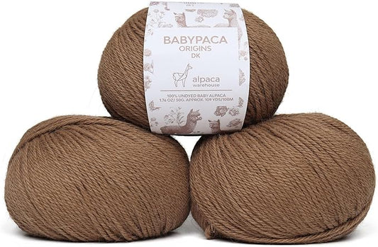 Origins - 100% Baby Alpaca Yarn Wool Set of 3 Skeins (150 Grams) DK Weight Made in Peru Natural Colors (Undyed) Heavenly Soft Perfect for Knitting and Crocheting (Sacred Soil, Origins 3 Skeins DK)