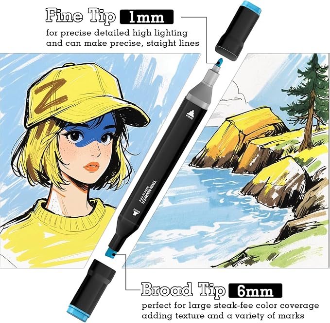 Cautyfky 120 Colors Dual Tip Alcohol Markers, Dual Tips Art Markers, Permanent Sketch Marker Set for Adults Coloring, Painting, Sketching, Illustrations