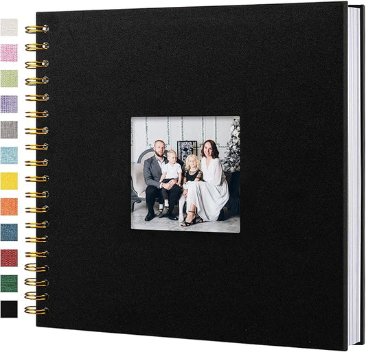 Hiwhy Scrapbook Photo Album Linen Cover, 10 x 10 Inch Hardcover Kraft White Pages Memory Book, for Travel Wedding Guest Book Christmas Baby Shower (40 Sheets/ 80 Pages,Black)