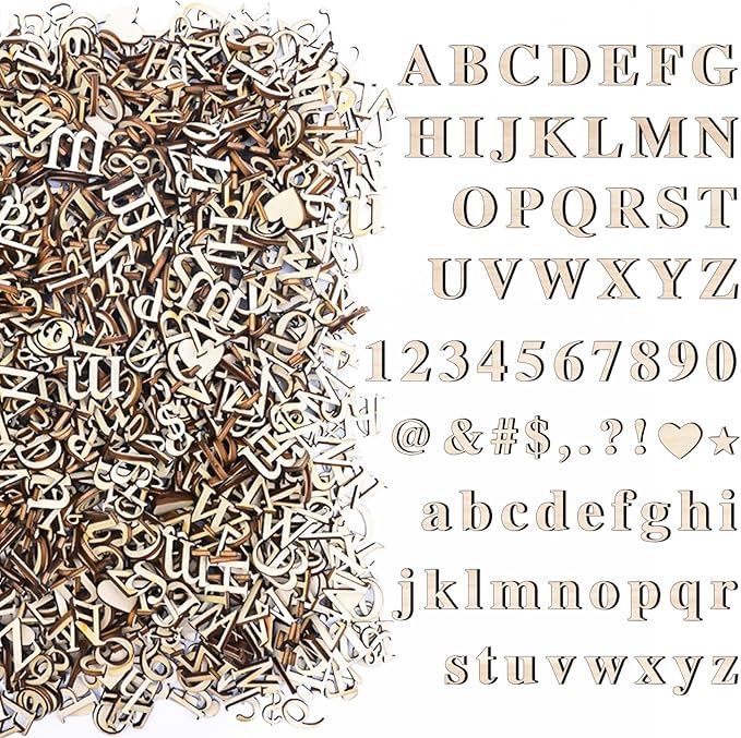 1440 Pcs Wooden Letters 1/2 Inch Small Wooden Alphabet Letters Numbers and Symbol for Craft, Unfinished Wooden Letters for Home Decor DIY Painting Crafts Spelling Homemade Education