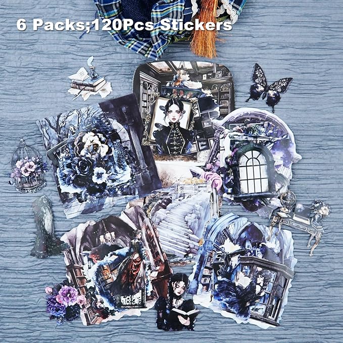 AuriicLeaf Gothic Manor Sticker Set, 120PCS Vintage Ephemera for Scrapbooking, Journaling, DIY Crafts and Planner Supplies