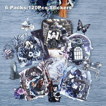 AuriicLeaf Gothic Manor Sticker Set, 120PCS Vintage Ephemera for Scrapbooking, Journaling, DIY Crafts and Planner Supplies