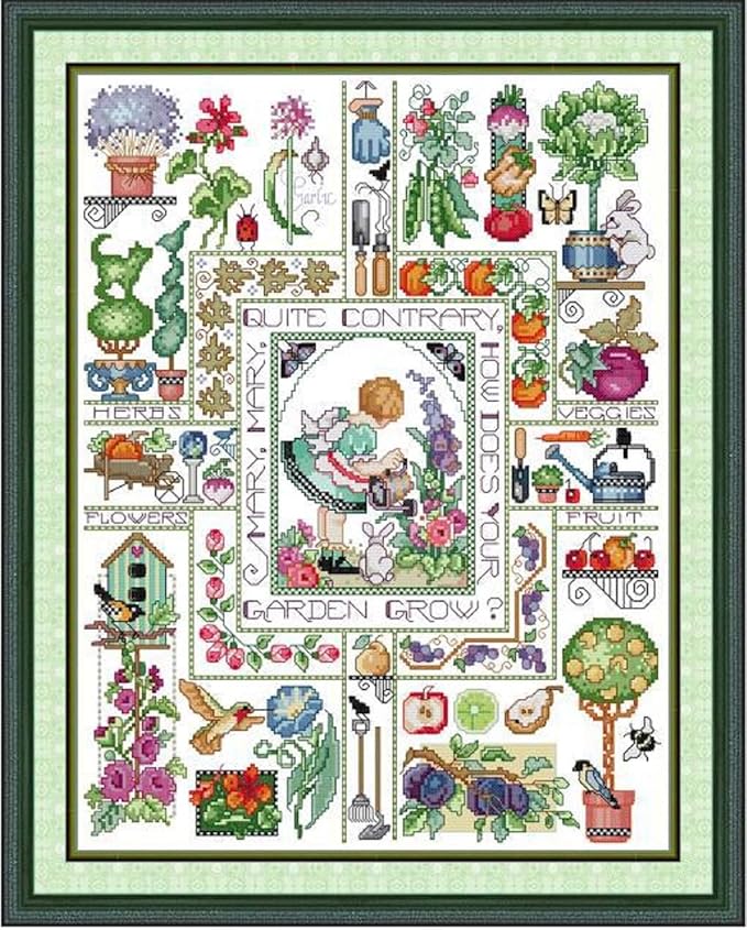 Qeerysew Cross Stitch Kits Stamped Full Range of Embroidery Starter Kits for Beginners DIY - Printed Kit Mary's Garden (Printed) 11CT19.7X24.8 inches