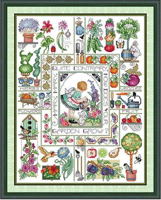 Qeerysew Cross Stitch Kits Stamped Full Range of Embroidery Starter Kits for Beginners DIY - Printed Kit Mary's Garden (Printed) 11CT19.7X24.8 inches