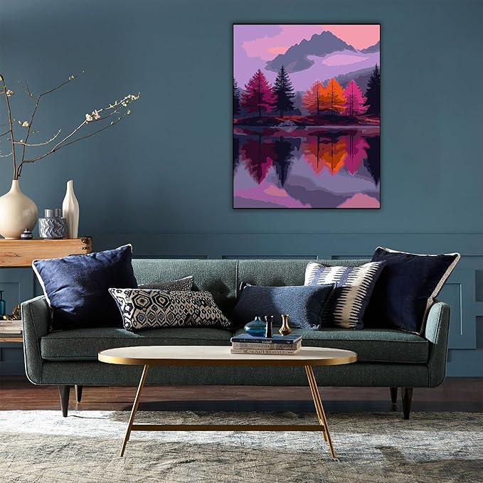 DFPSCLLA Paint by Numbers for Adults, Mountain Lake Scene DIY Paint by Numbers Acrylic Paint Canvas, Painting Kits Art on Canvas for Home Wall Art 16x20 Inch（Without Frame）