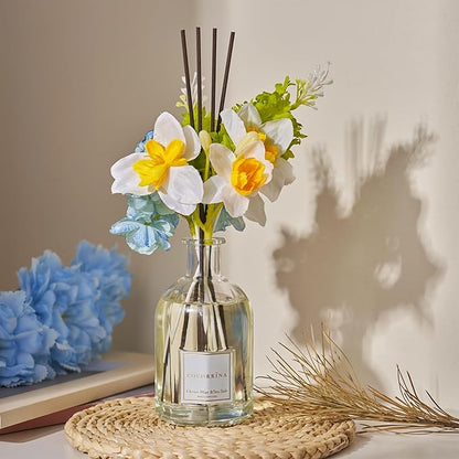 COCORRÍNA Reed Diffuser - Ocean Mist & Sea Salt 8.5 Fl.oz/ 250ml Flower Diffuser with 8 Sticks, Reed Diffusers for Home Bathroom Shelf Decor (Botanical Flower Collection)