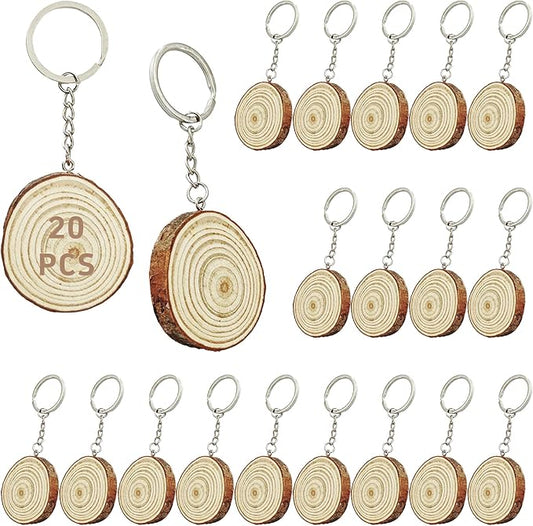 pson 20Pcs 4.5CM Wooden Round Keychain Blanks, Unfinished Smooth Wood Slices with Pre-Drilled Holes & Metal Key Rings for DIY Personalized Crafts, Ornaments & Decoration