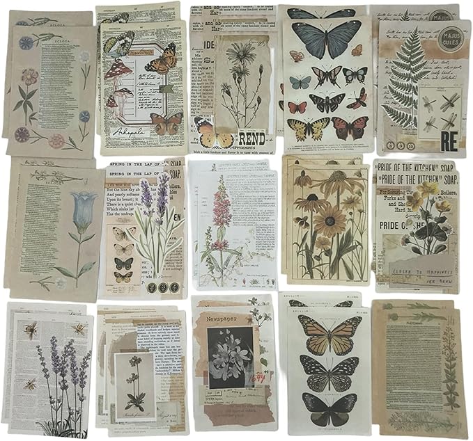 Esweny 200PCS Vintage Scrapbooking Supplies Kit for Journaling, Scrapbook Sticker Paper Pack for Junk Journal Planners Aesthetic Cottagecore Room Decor Wall Art Collage Album (Nature)