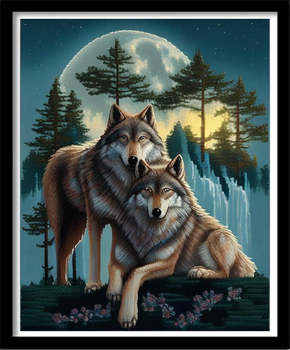 Findvoor Stamped Cross Stitch Kits for Beginners Full Range of Cross Stitching Embroidery Pattern for Adults, 11CT DIY Needlepoint Embroidery Starter Kits-Couple Wolf 15.7x19.7 inch