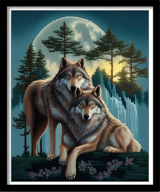 Findvoor Stamped Cross Stitch Kits for Beginners Full Range of Cross Stitching Embroidery Pattern for Adults, 11CT DIY Needlepoint Embroidery Starter Kits-Couple Wolf 15.7x19.7 inch
