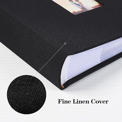 Mublalbum Small 4x6 Photo Album Linen Cover with Memo Areas Photobook Pictures Book Holds Vertical Pockets for Wedding Family Baby and Vacation (Black)