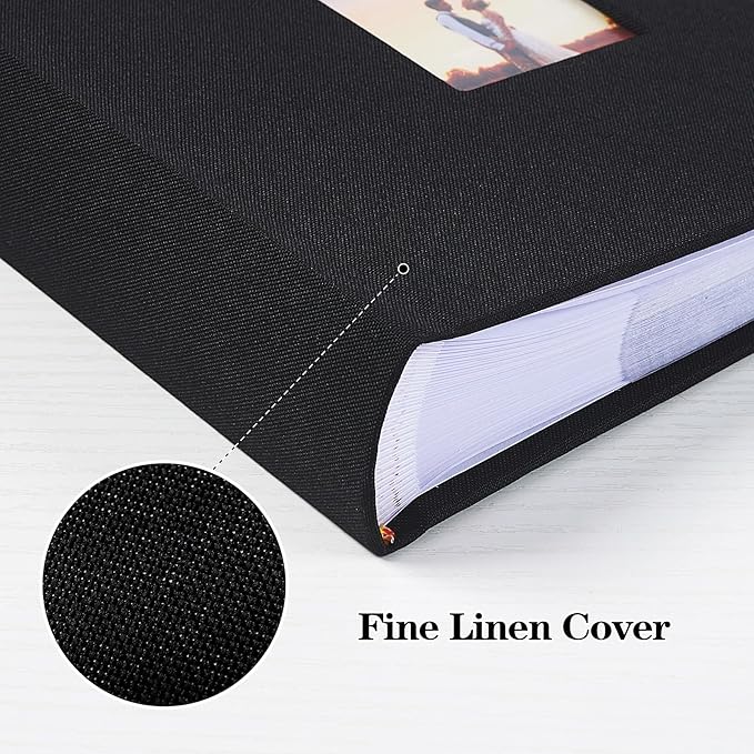 Mublalbum Small 4x6 Photo Album Linen Cover with Memo Areas Photobook Pictures Book Holds Horizontal Pockets for Wedding Family Baby and Vacation (Black)
