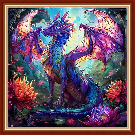 Funchey Stamped Cross Stitch Kits, DIY Cross Stitch Pattern for Adults Beginners Needlepoint Kits Embroidery Kit Arts and Crafts 11CT-Colorful Dragon 18x18 inchs