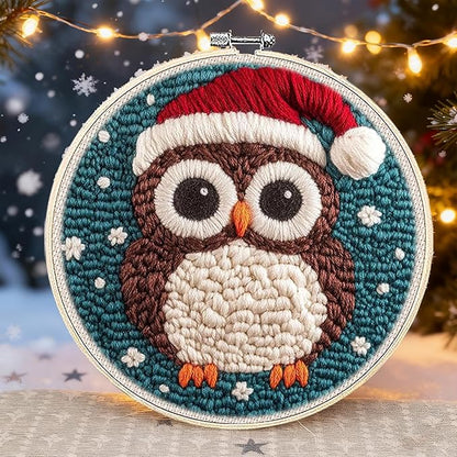 QBQBQ 4 Sets Christmas Punch Needle Kits Adults Beginner, Christmas Embroidery Kit with Printed Pattern and Bamboo Hoop, Festival Gift and Decoration