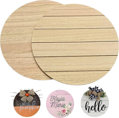 Unfinished Wood Rounds for Crafts - 2 Pack of 14 Inch Diameter Reversible Wood Circles with Real Wood Veneer That Will Not Warp, Wood Slices with Smooth Side and Embossed Shiplap Side by CADE + KAI