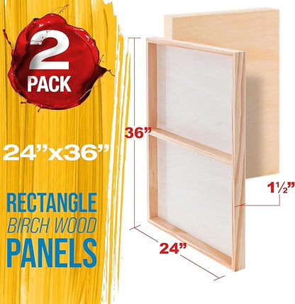U.S. Art Supply 24" x 36" Unfinished Cradled Wood Panels for Painting, Gallery 1-1/2" Deep (2 Pack) - Artist Depth Wooden Wall Canvases - Mixed-Media Craft, Acrylic, Oil, Encaustic, Paint Pouring