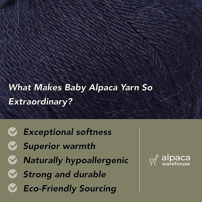 100% Baby Alpaca Yarn Wool Set of 3 Skeins (150 Grams) DK Weight - Made in Peru - Heavenly Soft and Perfect for Knitting and Crocheting (Navy Blue, DK)