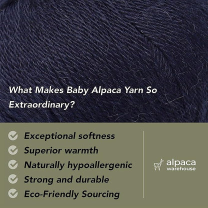 100% Baby Alpaca Yarn Wool Set of 3 Skeins (150 Grams) DK Weight - Made in Peru - Heavenly Soft and Perfect for Knitting and Crocheting (Navy Blue, DK)