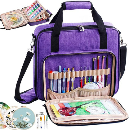 | Large Embroidery Project Bag - Cross Stitch Supplies Organizer - Embroidery Kits Bag - Storage & Organizer for Floss, Loops