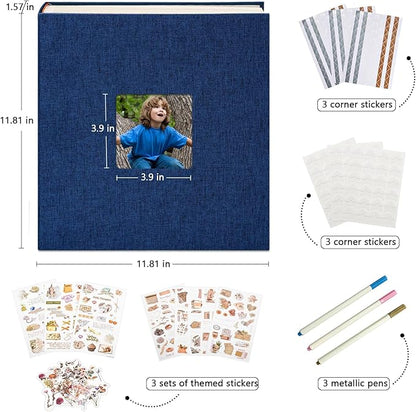 Vienrose Premium Scrapbook Photo Album with Writing Space 12"x12", DIY Scrapbook Album with 60 Pages, Large Photo Book for Baby Family Travel Vacation, Valentine Gift Navy Blue