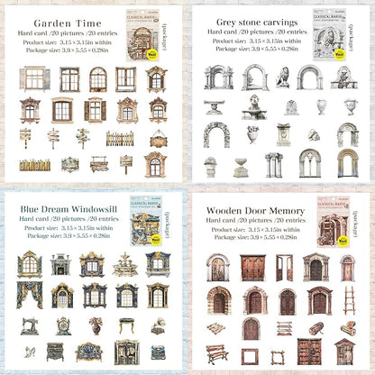 80 PCS Vintage Textured Hard Card Hollowed Door and Window Scrapbook Stickers, Aesthetic Decorative Frame Stickers for DIY Diary Junk Journal Handbook Journaling Scrapbooking Supplies Kit Pop-up