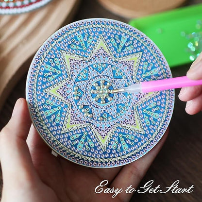 Temlum 6 Pcs Diamond Painting Coasters Kit, Mandala Diamond Art Coasters for Beginners, Adults Small Diamond Painting Kit Art Craft Supplies