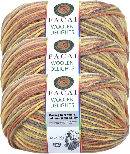 Facai Blend Merino Wool Yarn for Knitting - Worsted Weight,197yds (3.5oz) Ball, Ideal for Sweaters, Scarves, and Accessories (3, Meteorite Flower)