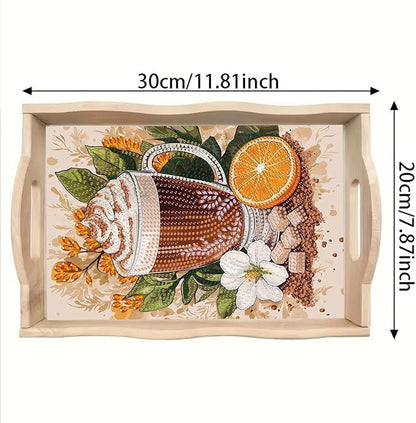 DoxQcs DIY Diamond Art Wooden Tray Kit Easter Food Tray with Handle Diamond Painted Table Decoration Tray for Breakfast Bar Dinner Table Diamond Art Painting for Beginners-#11-Coffee