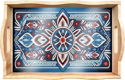 DOTSOPS 5D Diamond Painting Wooden Serving Tray with Handle for Adults DIY Diamond Art Kits for Beginners Full Drill Diamond Dots Gem Arts and Crafts Special Shape 7.8x11.8 Inches Mandala