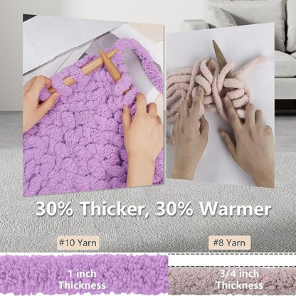 Chunky Yarn for Hand Knitting - #10 Chunky Chenille Yarn, Jumbo Big Thick Chunky Yarns for Crocheting, Super Bulky Chunky Knit Blanket Yarns, 8 Skein (25 yds 8 oz Each Skein), Purple