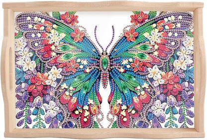 JISHSHAY Diamond Art Serving Tray Diamond Painting Food Tray Gem Art Serving Platter Gem Painting Mosaic Kits for Adults DIY Kits for Adults, with Wood Handle 20×30cm/7.87×11.81in, Butterfly