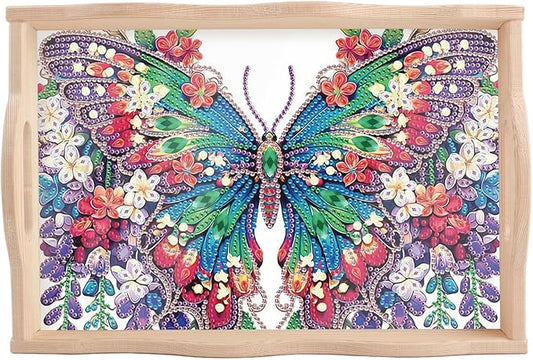 JISHSHAY Diamond Art Serving Tray Diamond Painting Food Tray Gem Art Serving Platter Gem Painting Mosaic Kits for Adults DIY Kits for Adults, with Wood Handle 20×30cm/7.87×11.81in, Butterfly