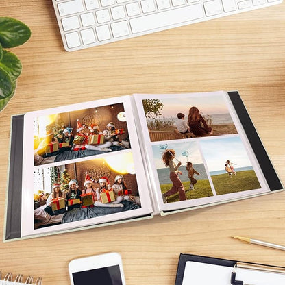 Aenbuslm Photo Album Self Adhesive Pages for 4x6 5x7 8x10 Pictures Scrapbook Magnetic Photo Albums with Sticky Pages Books with A Metallic Pen for Baby Wedding Family 11x10.6 GrassGreen 60 Pages