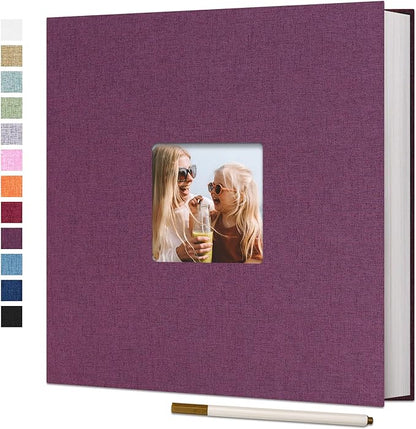 Vienrose Large Photo Album Self Adhesive for 4x6 8x10 10x12 Pictures Linen Scrapbook Album DIY 60 Blank Pages with A Metallic Pen